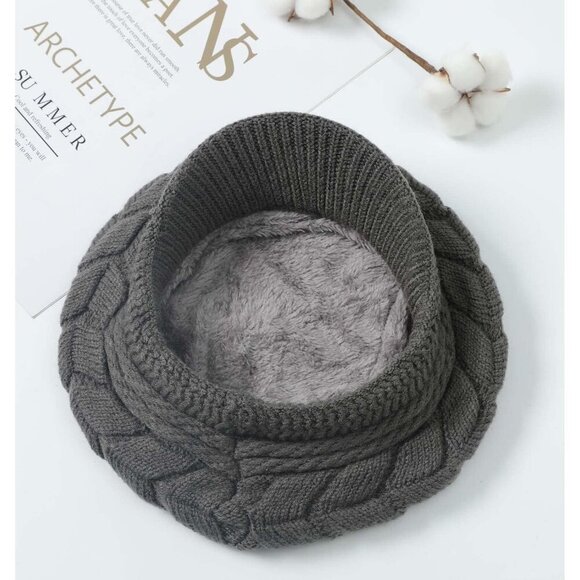 〽️Women’s _2hats(black+dark Grey) Winter Warm Knit Wool Snow Ski Hat with Visor main image 4